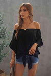 Off-Shoulder Tie Hem Blouse Blouses - Tophatter Daily Deals