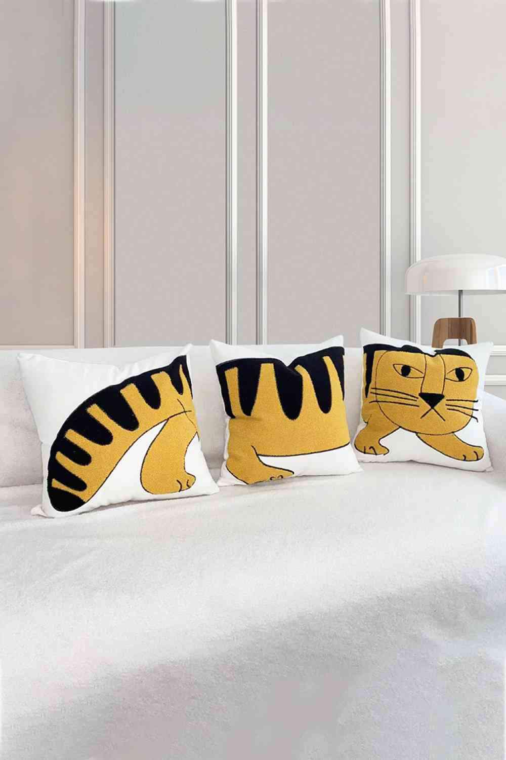 3-Pack Punch-Needle Embroidery Decorative Throw Pillow Cases Tiger Printed One Size Decorative Pillowcases - Tophatter Daily Deals