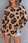 Full Size Leopard Print Round Neck Long Sleeve Tee Women's T-Shirts - Tophatter Daily Deals