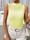 Mock Neck Ribbed Knit Tank Banana Yellow Blouses - Tophatter Daily Deals