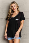 Plus Size Contrast Sequin V-Neck Tee Shirt Black Women's T-Shirts - Tophatter Daily Deals