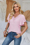 Eyelet Applique V-Neck Cap Sleeve T-Shirt Women's T-Shirts - Tophatter Daily Deals