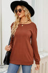 Ruched Round Neck Long Sleeve T-Shirt Women's T-Shirts - Tophatter Daily Deals