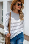 Striped Round Neck Long Sleeve T-Shirt Women's T-Shirts - Tophatter Daily Deals