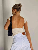 Backless Short Sleeve Cropped Blouse Blouses - Tophatter Daily Deals