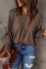Seam Detail Round Neck Long Sleeve Top Women's T-Shirts - Tophatter Daily Deals