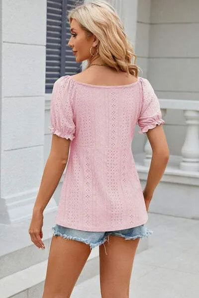 Eyelet Drawstring Short Sleeve T-Shirt Women's T-Shirts - Tophatter Daily Deals