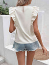 Decorative Button Frill Trim Round Neck Top - Uncle Tophatter Offers Only The Best Deals And Didcounts