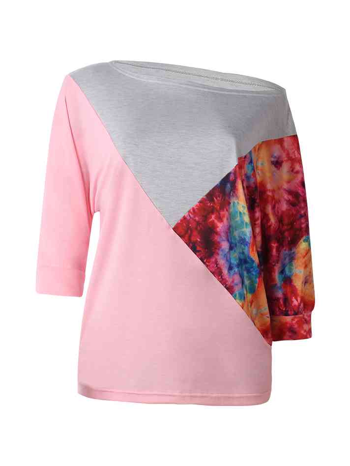 Color Block Three-Quarter Sleeve Blouse - Tophatter Deals