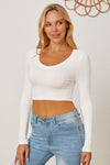 Round Neck Long Sleeve Cropped T-Shirt Women's T-Shirts - Tophatter Daily Deals