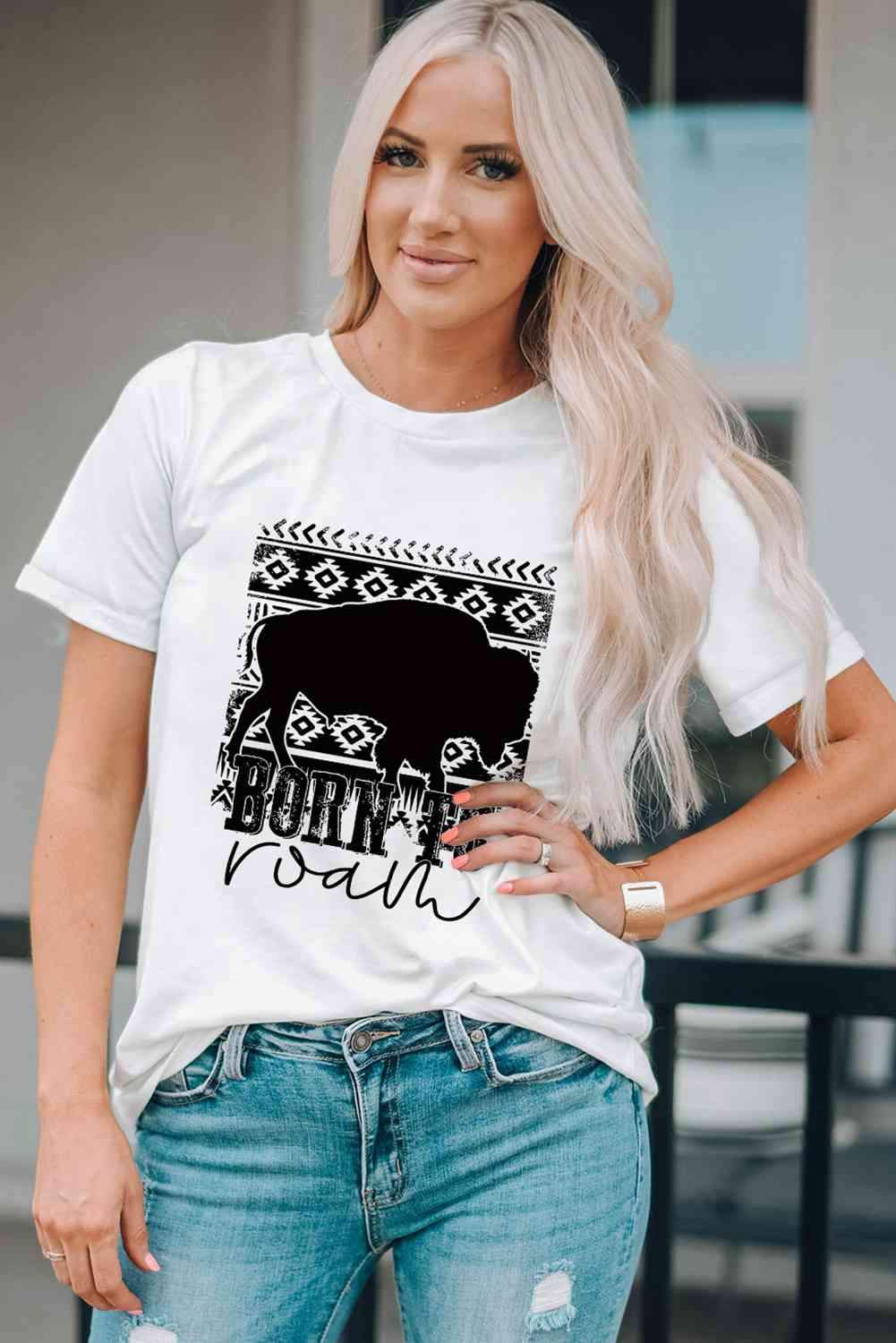 Graphic Round Neck Short Sleeve T-Shirt - Tophatter Daily Deals