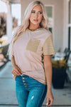 Striped Contrast T-Shirt with Breast Pocket Women's T-Shirts - Tophatter Daily Deals