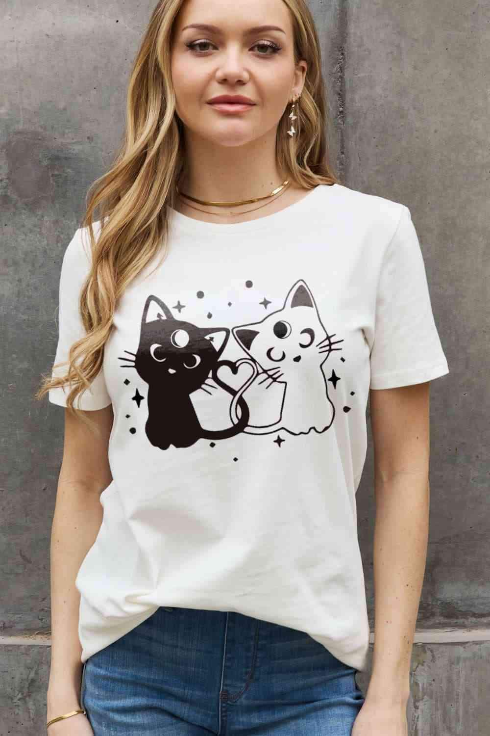 Simply Love Full Size Cats Graphic Cotton Tee Women's T-Shirts - Tophatter Daily Deals