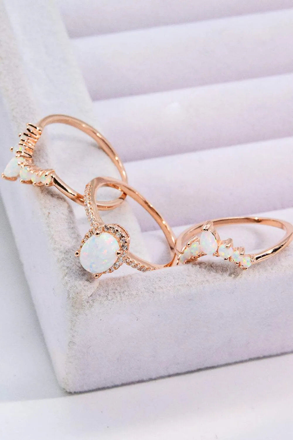 Opal and Zircon Three-Piece Ring Set Opal - Tophatter Daily Deals