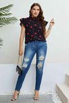 Plus Size Heart Print Butterfly Sleeve Mock Neck Top Blouses - Tophatter Daily Deals