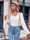 Long Flounce Sleeve Round Neck Blouse Blouses - Tophatter Daily Deals