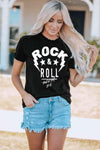 ROCK & ROLL Graphic Round Neck Short Sleeve Tee Women's T-Shirts - Tophatter Daily Deals