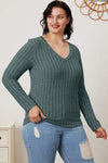 Basic Bae Full Size Ribbed V-Neck Long Sleeve T-Shirt Women's T-Shirts - Tophatter Daily Deals