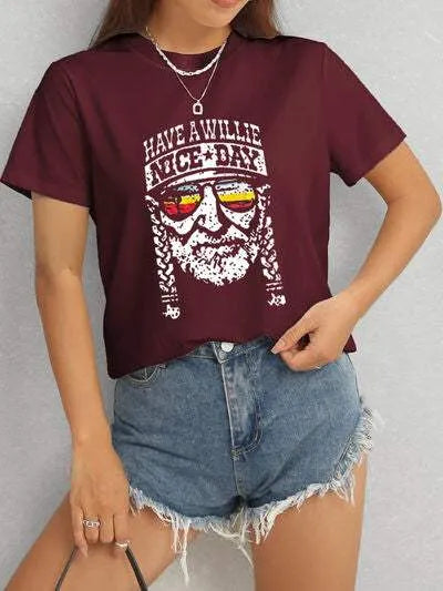 HAVE A WILLIE NICE DAY Round Neck T-Shirt Wine Women's T-Shirts - Tophatter Daily Deals