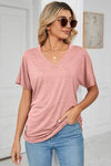 Ruched V-Neck Short Sleeve T-Shirt Women's T-Shirts - Tophatter Daily Deals