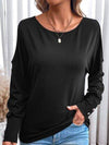 Cutout Round Neck Long Sleeve T-Shirt Black Women's T-Shirts - Tophatter Daily Deals