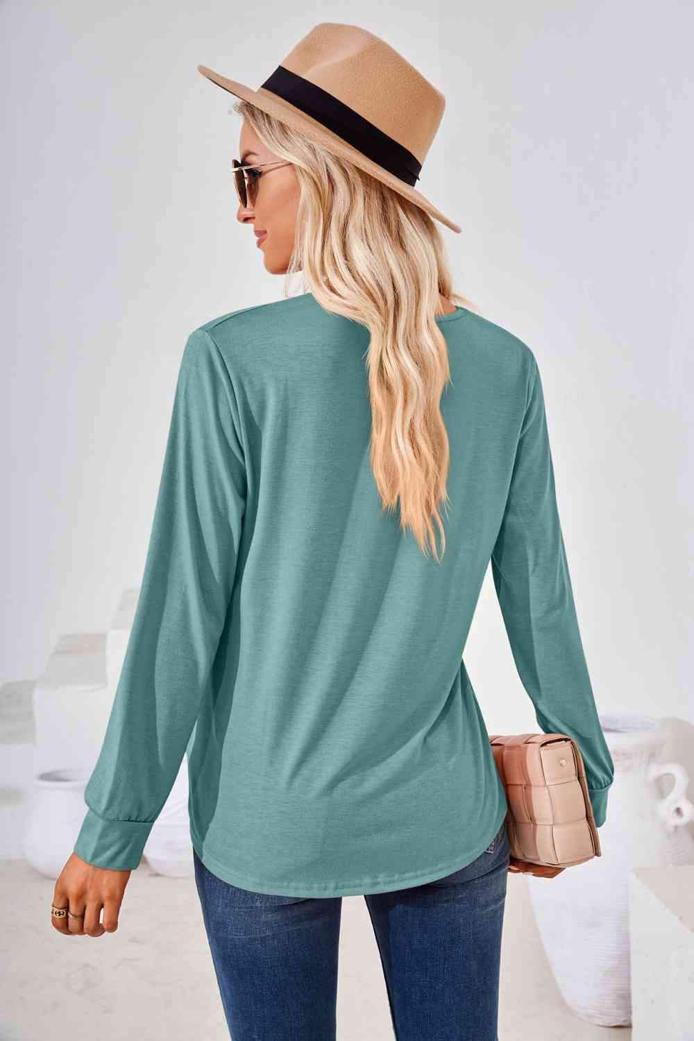 Square Neck Ruched Long Sleeve Blouse Blouses - Tophatter Daily Deals