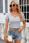 Sweetheart Neck Short Sleeve T-Shirt Light Gray Women's T-Shirts - Tophatter Daily Deals