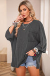 Round Neck Slit Roll-Tab Sleeve Oversize Top Women's T-Shirts - Tophatter Daily Deals