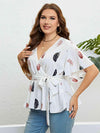 Feather Print Tied Flutter Sleeve Blouse Blouses - Tophatter Daily Deals