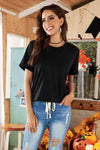 Round Neck Cuffed Short Sleeve Tee Black Women's T-Shirts - Tophatter Daily Deals