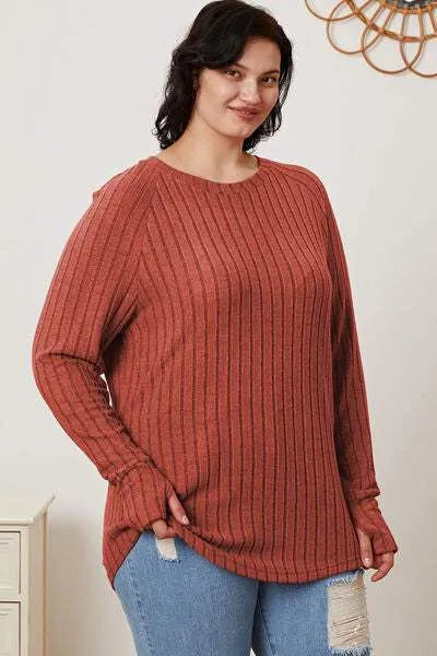 Basic Bae Full Size Ribbed Thumbhole Sleeve T-Shirt Women's T-Shirts - Tophatter Daily Deals