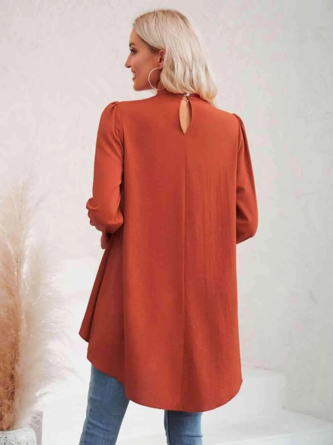 Long Puff Sleeve High-Low Blouse Blouses - Tophatter Daily Deals
