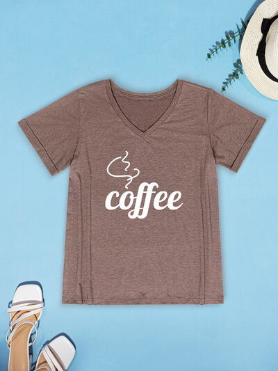 COFFEE V-Neck Short Sleeve T-Shirt Women's T-Shirts - Tophatter Daily Deals