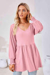 V-Neck Lantern Sleeve Blouse Blouses - Tophatter Daily Deals