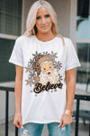 BELIEVE Santa Graphic T-Shirt White Women's T-Shirts - Tophatter Daily Deals