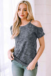 Acid Wash Cold-Shoulder T-Shirt Cloudy Blue Women's T-Shirts - Tophatter Daily Deals