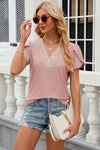 Eyelet V-Neck Petal Sleeve T-Shirt Women's T-Shirts - Tophatter Daily Deals