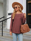 Round Neck Long Sleeve T-Shirt Brick Red Women's T-Shirts - Tophatter Daily Deals