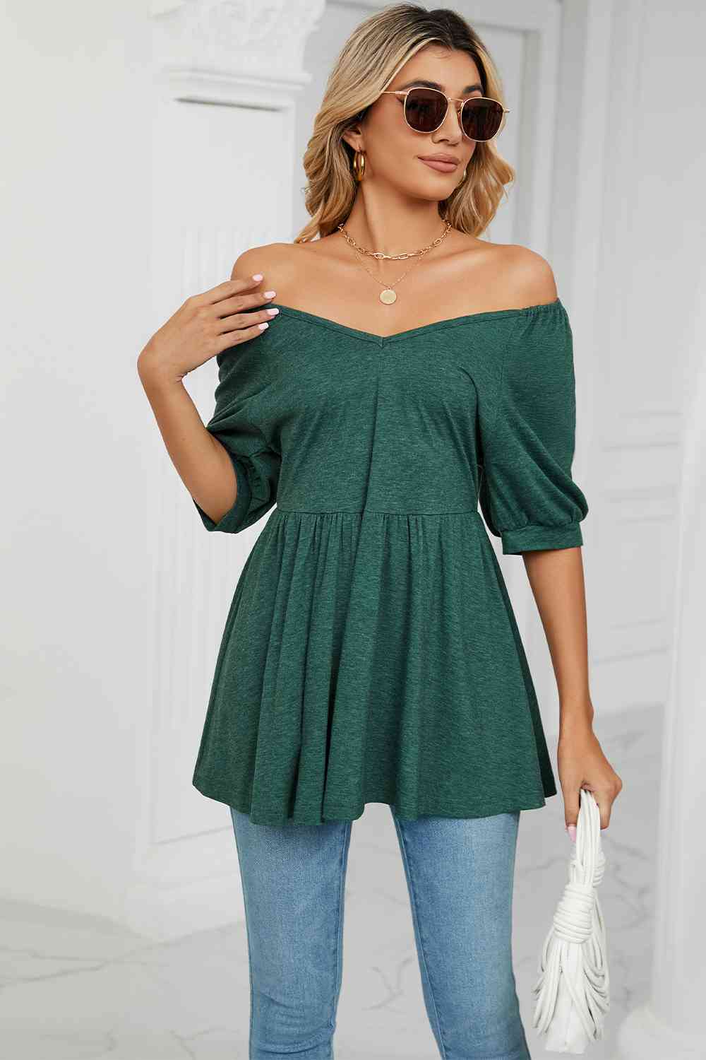 V-Neck Babydoll Top Women's T-Shirts - Tophatter Daily Deals