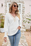 Eyelet V-Neck Smocked Flounce Sleeve Blouse Blouses - Tophatter Daily Deals