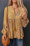 Patchwork Tassel Balloon Sleeve Blouse Yellow Blouses - Tophatter Daily Deals