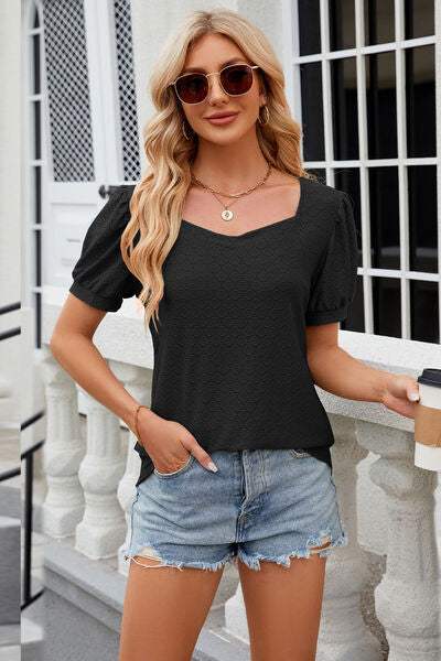 Eyelet Short Sleeve T-Shirt Women's T-Shirts - Tophatter Daily Deals