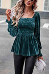 Smocked Square Neck Long Sleeve Blouse Blouses - Tophatter Daily Deals