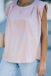 Leopard Capped Sleeve Pleated Top Pink Blouses - Tophatter Daily Deals