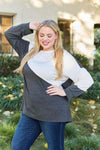 Celeste Design Full Size Contrast Long Sleeve Top Blouses - Tophatter Daily Deals