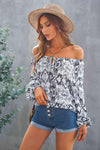 Printed Off-Shoulder Tied Balloon Sleeve Blouse Blouses - Tophatter Daily Deals