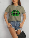 Plaid Lip Graphic Round Neck T-Shirt Women's T-Shirts - Tophatter Daily Deals