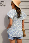 Floral Flutter Sleeve Tie-Neck Blouse Blouses - Tophatter Daily Deals