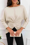 Boat Neck Back Tie Long Sleeve Satin Blouse Blouses - Tophatter Daily Deals