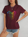 Heart Round Neck Short Sleeve T-Shirt Wine Women's T-Shirts - Tophatter Daily Deals